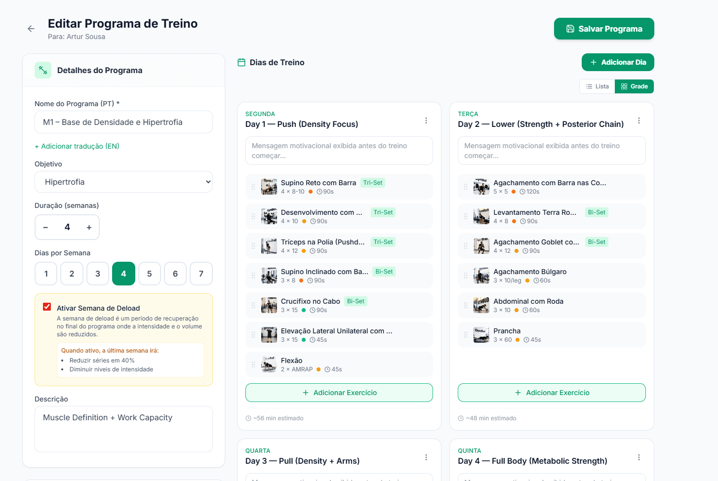GymBud workout programming editor